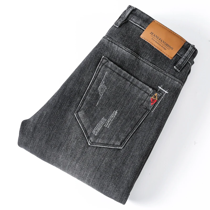 

Men Jeans Black Gray Straight Cut Regular Fit Stretch 2021 New Arrivals Business Casual Pants Denim Trousers High Quality Brand