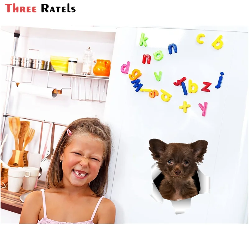 

Three Ratels QD39 cute 3D torn metal design Chihuahuas dog car sticker vinyl
