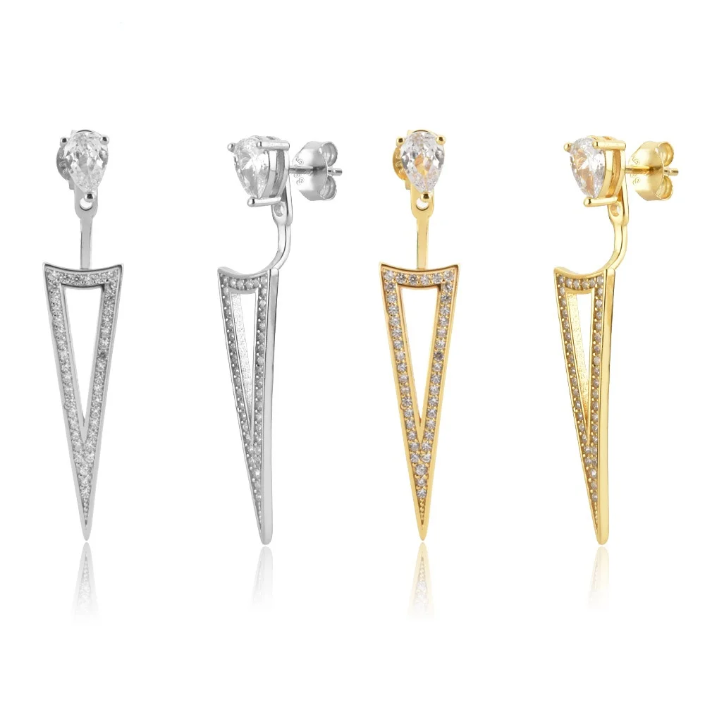 

Gold Clear Long Spike Drop Earring Clear Zircon Triangle 2021 Fashion Fine Women Wedding Gift 925 sterling silver