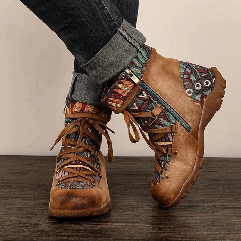 WENYUJH; коллекция года; женские ботинки с вышивкой; сезон осень-зима; Boho; женские полусапожки с круглым носком; женские ботинки на шнуровке; повседневная обувь; Прямая поставка