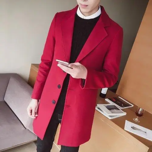 

OLOEY Warm Fashion Wool Blend Mens Coat England Style Casual Men Jacket PocketsSingle Breasted Korean Male Fashion Coat