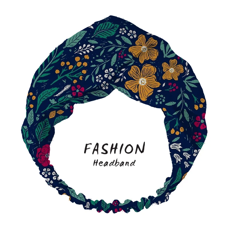 

2020 Women Hair AccessoriesBlock Print Botanical Bandanas HairBands Headband Hair band Women Headwear Headdress Hair Scrunchies