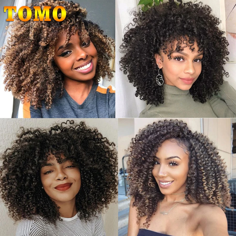 

TOMO Afro Kinky Curly Twist Hair 12 Inch Jerry Curl Synthetic Braids Ombre Color Marlybob Crochet Braids Hair Extensions 22Roots