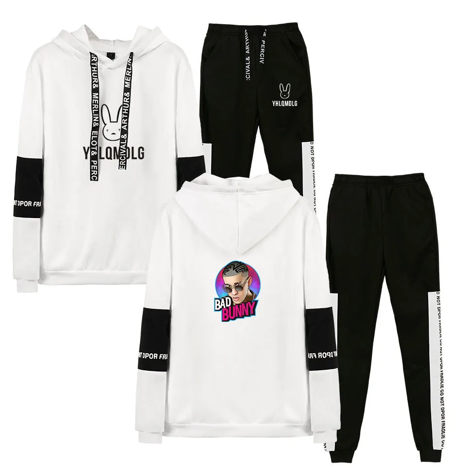 

Hip Hop Rapper Bad Bunny Tracksuit Men Sets Fashion Sporting Suit Hooded Sweatshirt +Sweatpants Mens Clothing 2 Pieces Set