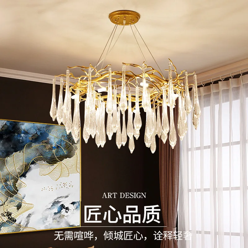 

Modern light luxury living room dining room bedroom lamp creative personality tree branch branch crystal glass chandelier light