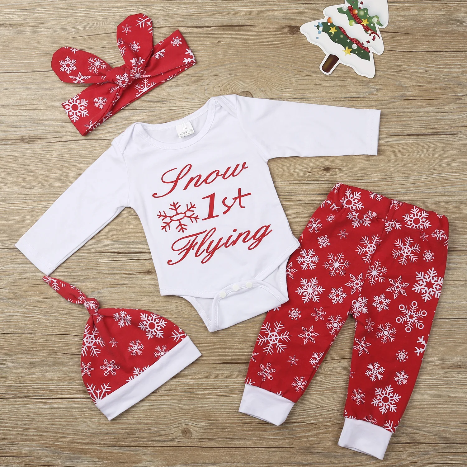 2019 Детский Зимний Рождественский костюм из 4 предметов с длинными рукавами и