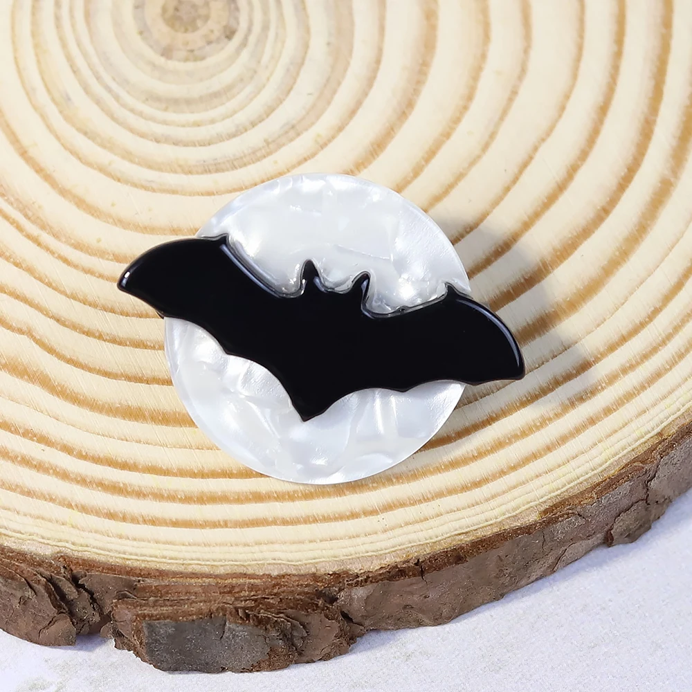 

Женская акриловая брошь в виде Луны и летучей мыши