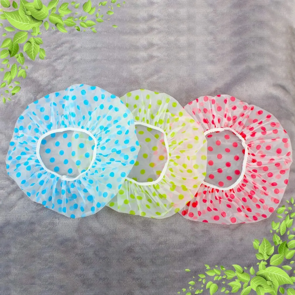 

3pcs Shower Caps Elastic Waterproof Shower Cap Reusable Bath Cap Fashion Wave Point Shower Cap Bathroom Tool