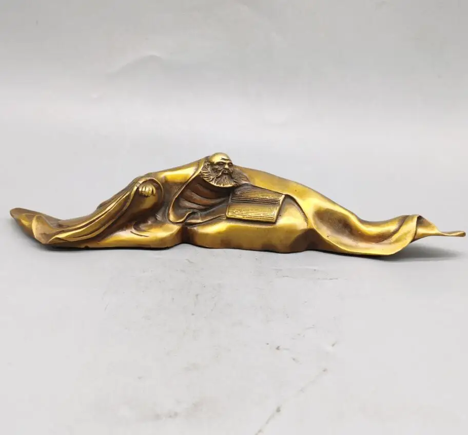 

China brass DARUMA Patriarch paper weight crafts statue