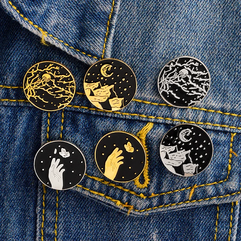 

Black Dark Moon Star Mountain Enamel Pins Brooches Lapel Pin Custom Badges Jewelry Bag Gift for friends