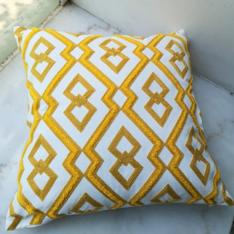 yellow cushion cover cute diamond geometric embroidery pillow case with for sofa bed simple home decorative 45x45cm sofa bed free global shipping