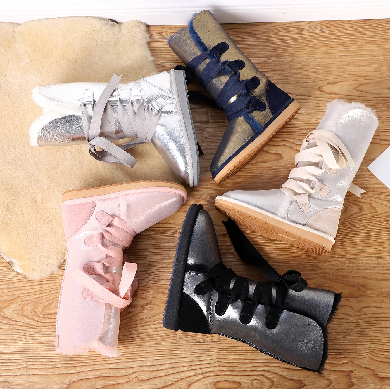 FVMX женские зимние ботинки модные на шнуровке овчина шерсть подкладка из меха