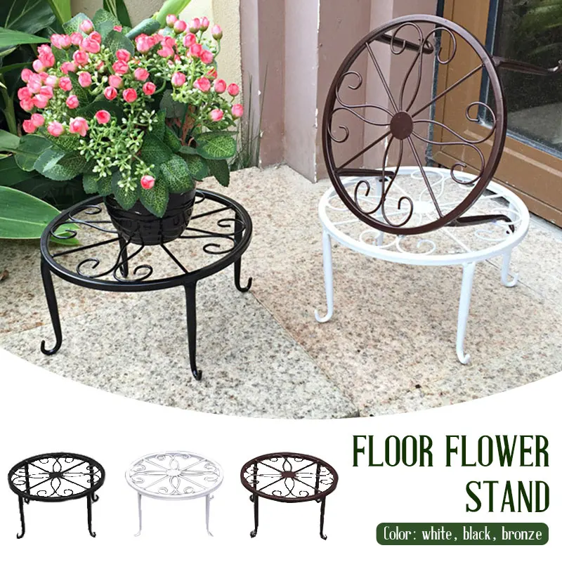 Potted Stander Wrought Iron Home Decor Classic Style Plant Balcony Create Round Garden Storage Rack Stand Floor Display Shelf