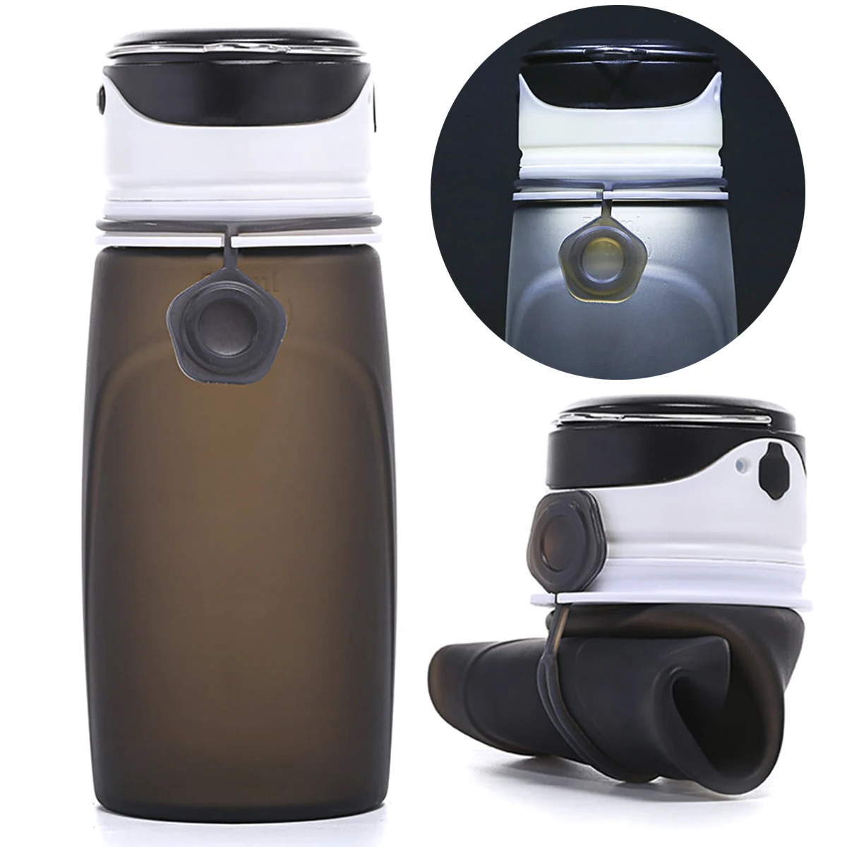 

550ml Silicone Water Bottle Travel For Sport Camping Hiking W/ Flash Light