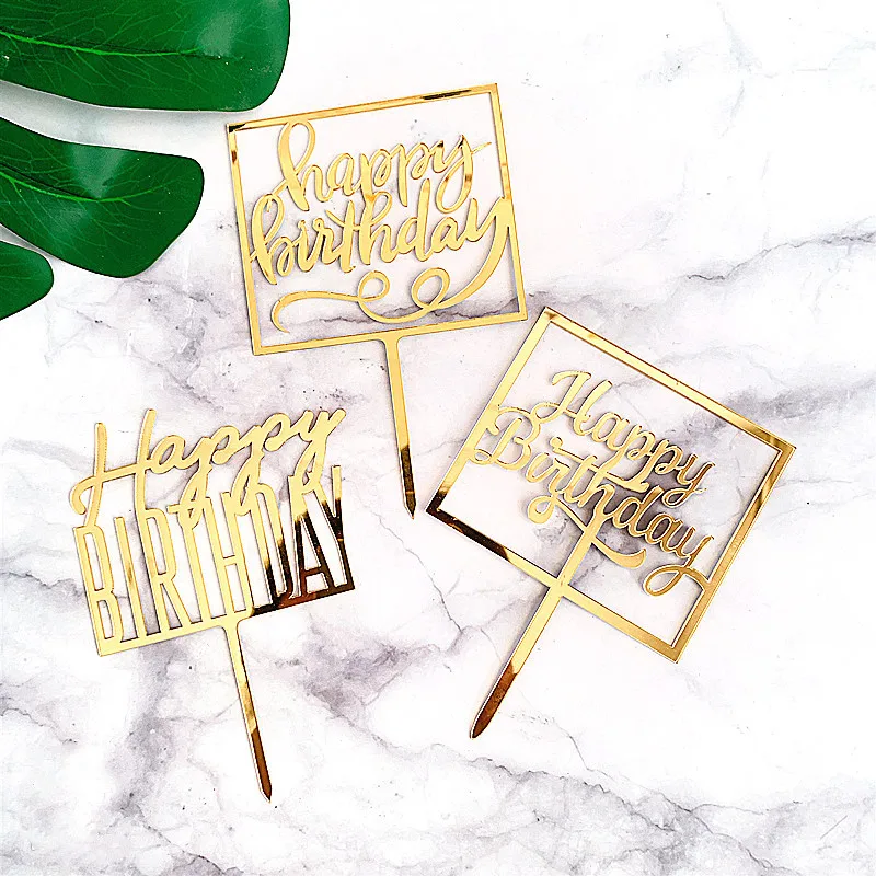 INS New Happy Birthday Acrylic Cake Topper Gold Frame For Boys Kids Party Decorations Baby Shower | Дом и сад