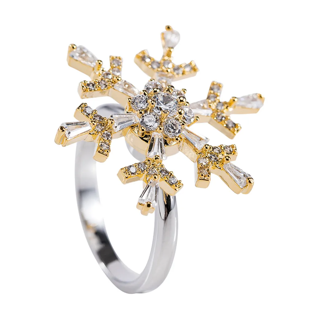 Новый дизайн личности снежинка микроинкрустированный Циркон вращающееся кольцо