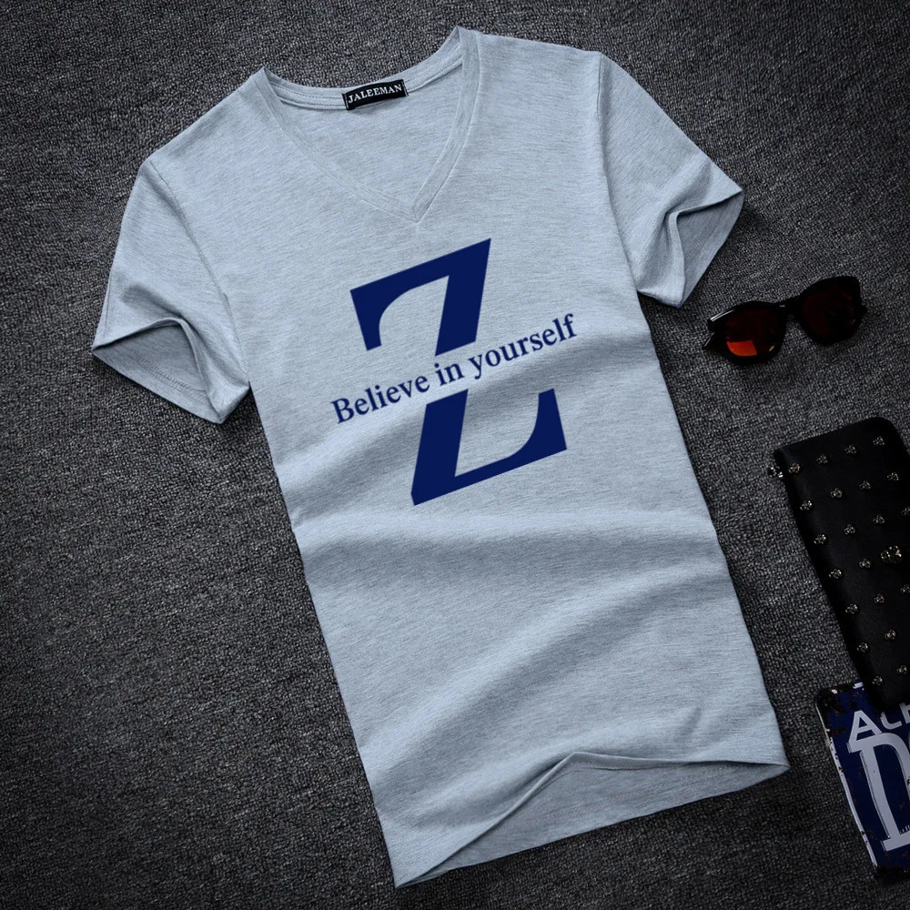 Мужская приталенная футболка с коротким рукавом и V образным вырезом|men summer|brand t
