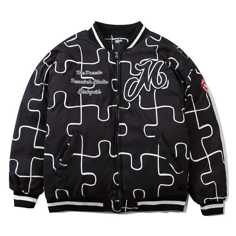 New 2021 Hip Hop Winter Men Parka Jacket Embroidery Patchwork Fashion Windbreaker Jacket Harajuku Padded Jacket Coat Streetwear