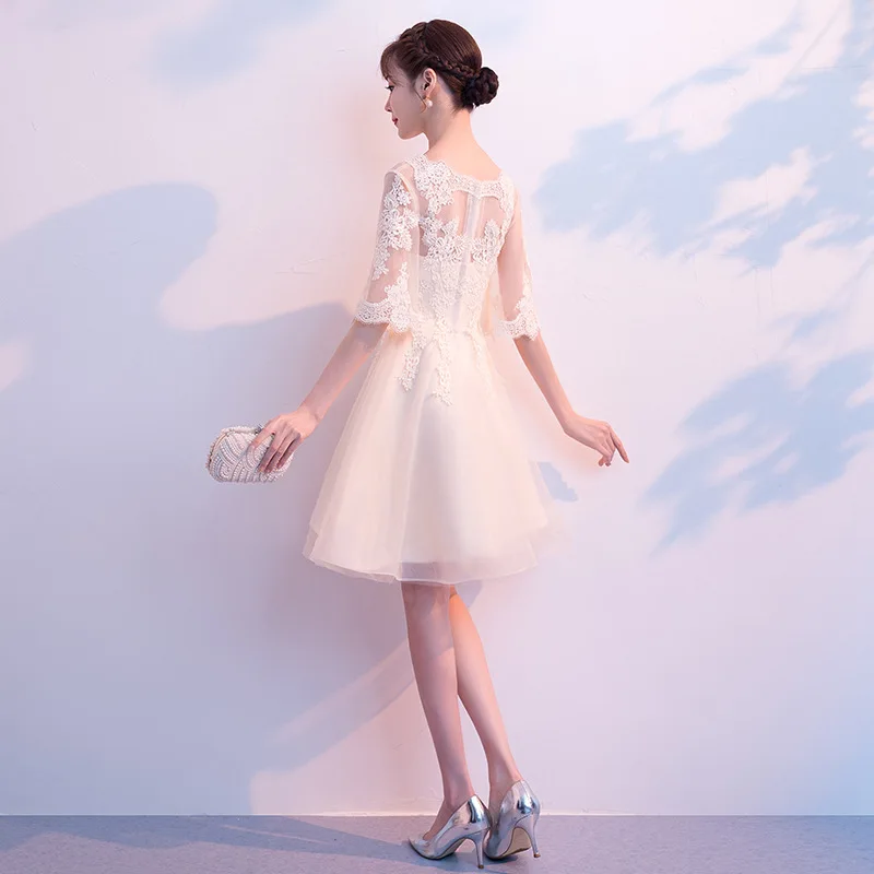 Элегантное кружевное вечернее платье с вышивкой модное короткое круглым вырезом