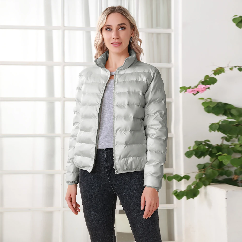 

Зимняя женская Ультралегкая пуховая куртка, ветрозащитная пуховая куртка с воротником-стойкой, однотонное зимнее теплое пальто на молнии, ...