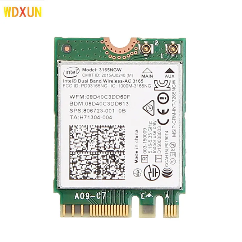 Двухдиапазонный 2 4g/5ghz 433mbps беспроводной ac intel 3165 ngff 802.11ac wifi 3165ngw m.2 карта + bluetooth 4 0