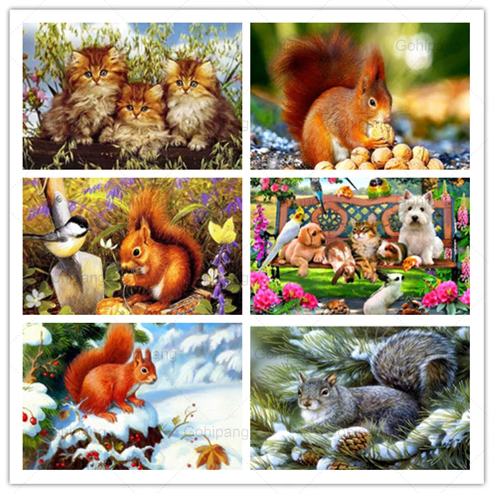 

Diy Diamond Painting Cross Stitch Kit Squirrel Dog Cat 5D Mosaic Rhinestone Embroidery New Year Gifts Decoration Wall Paintings