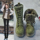 Зимние ботинки SWYIVY из натуральной кожи, женская обувь на танкетке, женская зимняя обувь 2019, теплые женские ботинки из свиной кожи с плюшевой подкладкой на платформе