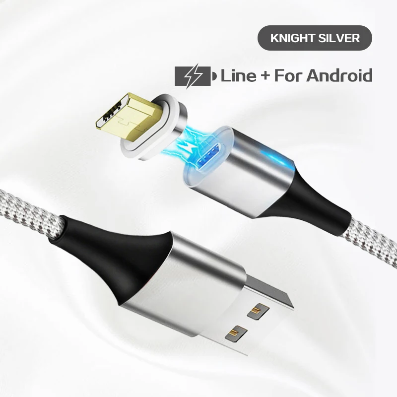 Silver For Micro Магнитный кабель 3A для быстрой зарядки, кабель Micro USB type C для Android iPhone X XS MAX XR, магнитный usb-кабель для зарядки, нейлоновый шнур для передачи данных - Цвет: Silver For Micro