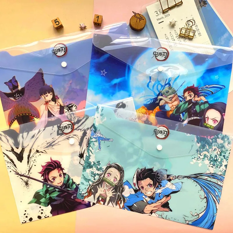 

A4 File Bag Demon Slayer Anime Folder Kimetsu No Yaiba Kamado Tanjirou PVC Paper Document Bag School Office File Storage Bag