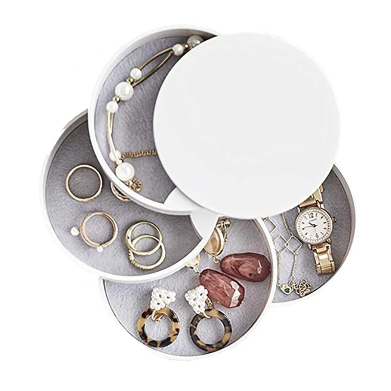 

Creative 4 Layers Round Jewelry Box Portable Storage Organizer Earring Holder Rings Jewelry Display Travel Case Makeup Case