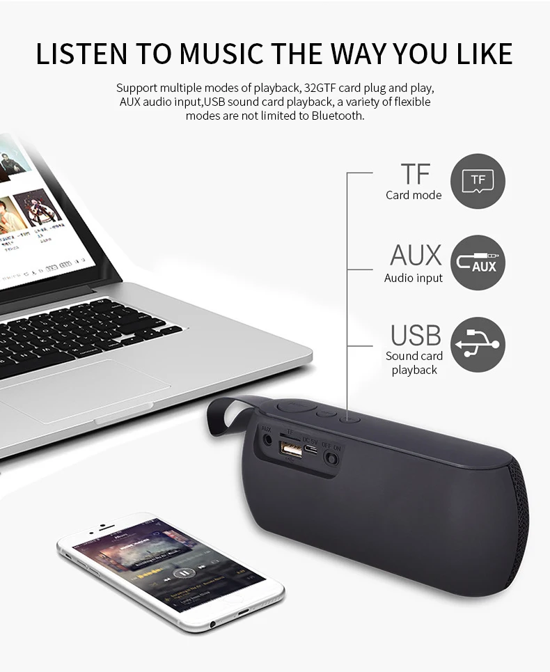 Q106 Portable Bluetooth Speaker Wireless Loudspeaker Sound System 3D Stereo Column Outdoor Support TF Card FM Aux Input | Электроника