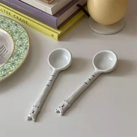 new ceramics soup spoon cute cartoon cat print tableware kitchen goodies homehold dessert kitchenware simplicity table kawaii