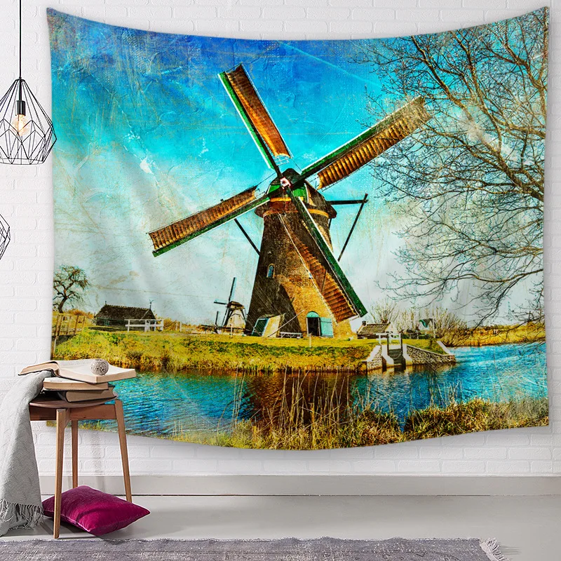 

home decor tapestry wall hanging vintage farmhouse decoration wall blanket river scenery carpet