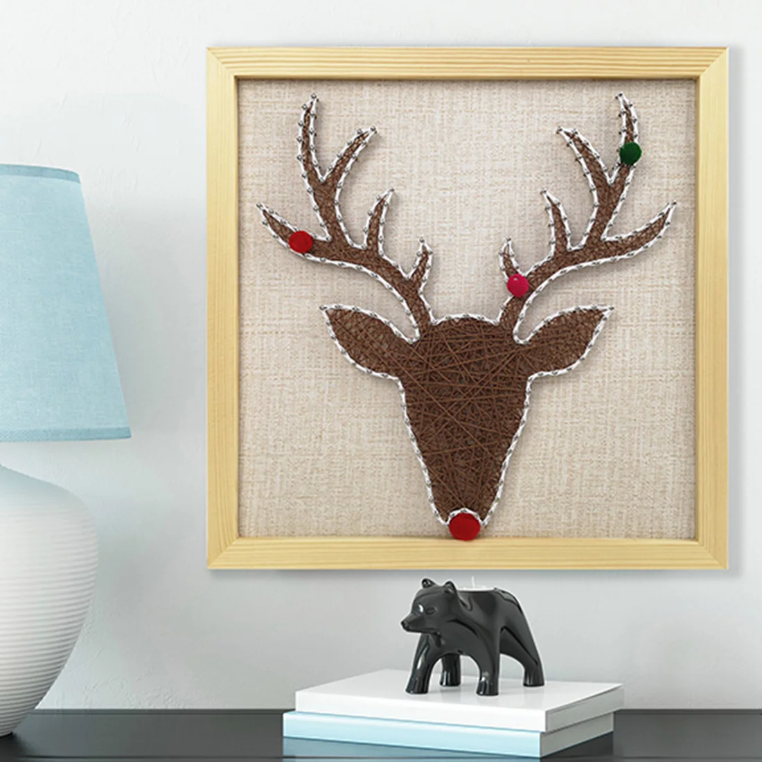 

DIY Nail String Art Kit 3D Drawing Nails Winding Lines Painting Art Kit With Frame Arts & Crafts Toys- Christmas Deer