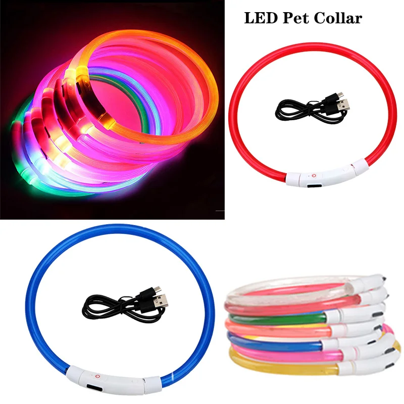 

30/50/70cm LED Dog Luminous Collar Usb Rechargeable Pet LED Dog Collar Night Dogs Collars Glowing Night Safety Flashing Collars