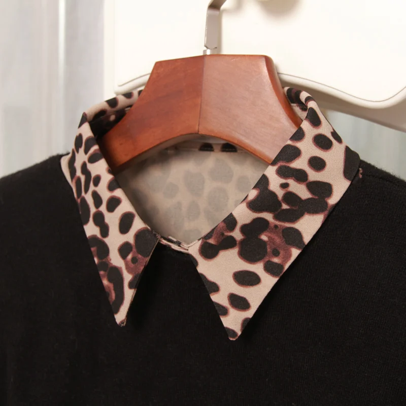 Женская блузка с отложным воротником воротник-обманка из шифона леопардовым