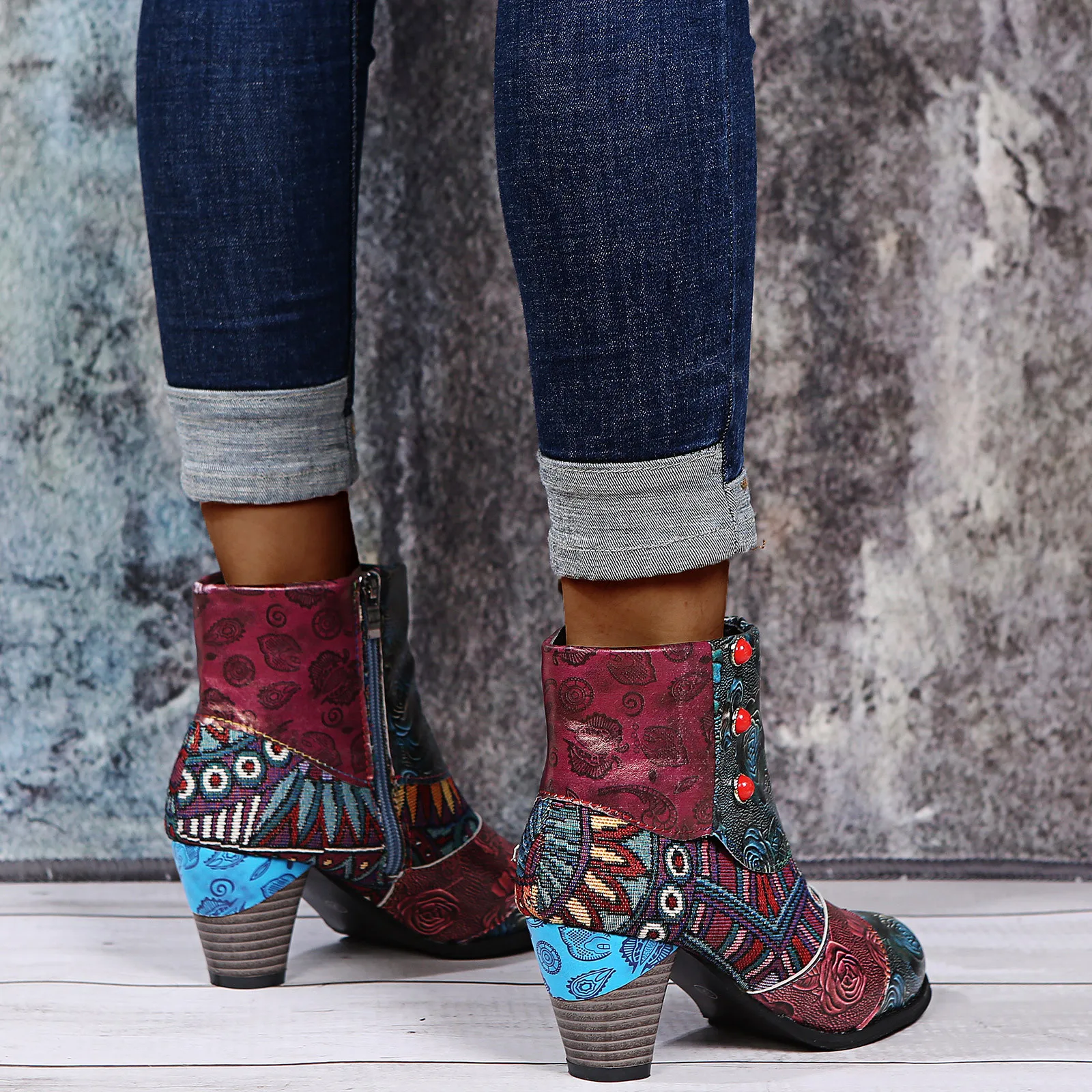 Женские винтажные ботильоны короткие ботинки из искусственной кожи с принтом в