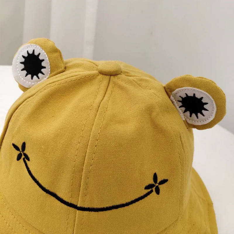 

Yellow frog bucket hat Gorra de rana amarilla Summer Beach Fishing Cap Sunscreen Female Sunhat Bob