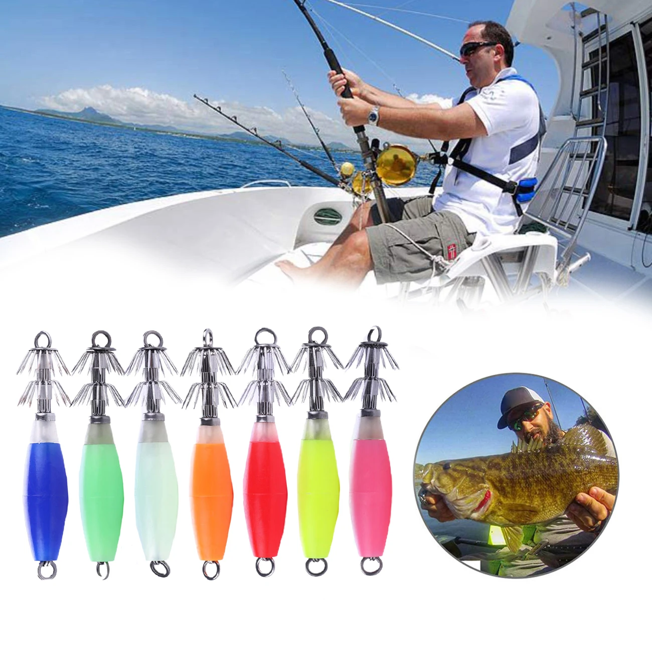 

5pcs Artificial Fishing Lure Squid Lure Artificial Bait with Double Layer Hooks Hard Swimbait Fishing Tackle for Fishing Lovers