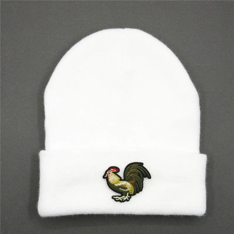 Утолщенная вязаная шапка с вышивкой в виде куриных животных зимняя теплая