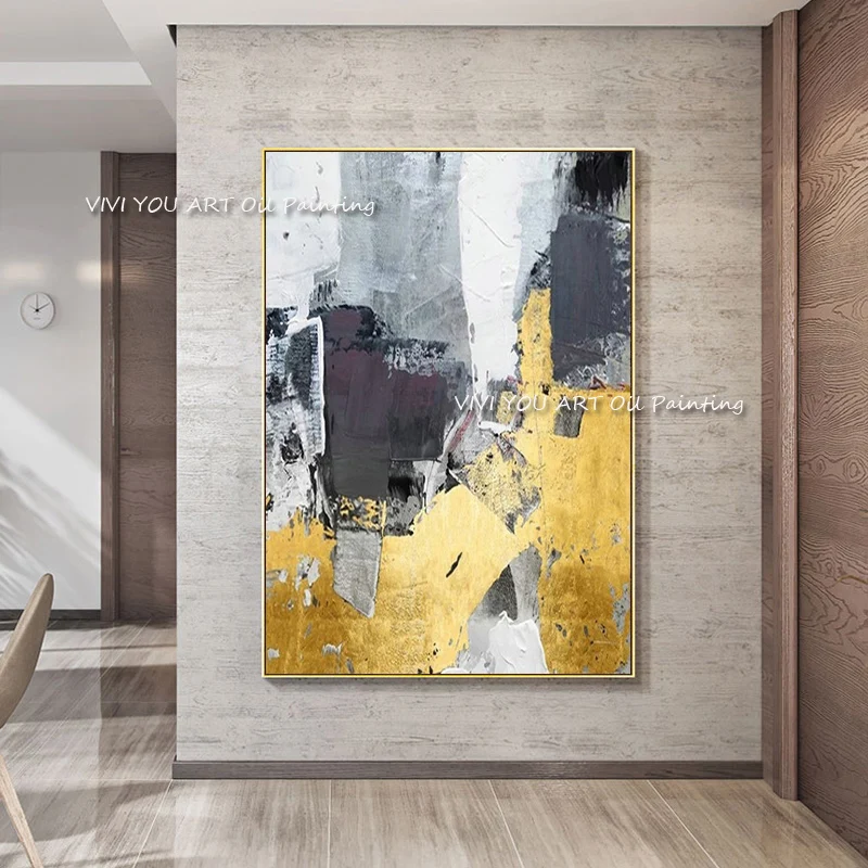 Aritist 100% ручная работа Золотая Великолепная абстрактная живопись большая