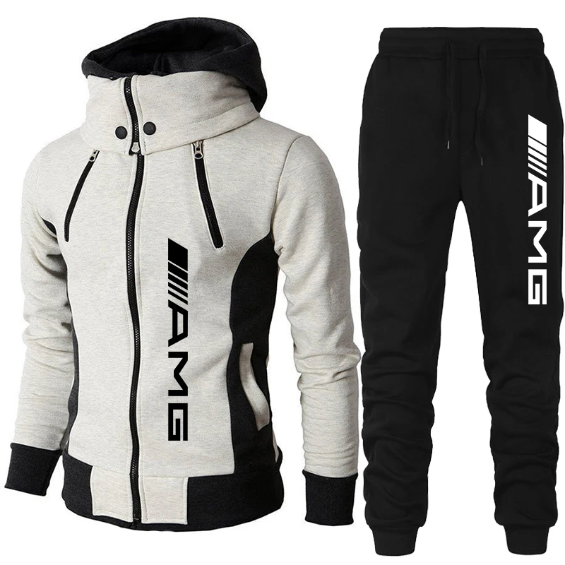 

Мужская куртка на молнии и теплые брюки, повседневная спортивная толстовка с капюшоном, комплект из 2 предметов, зима 2021