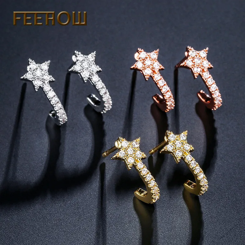 FEEHOW в форме звезды кубический цирконий простые милые серьги для женщин свадьбы