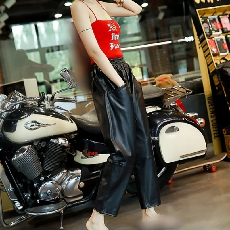 Брюки-султанки женские из натуральной кожи повседневные штаны до щиколотки