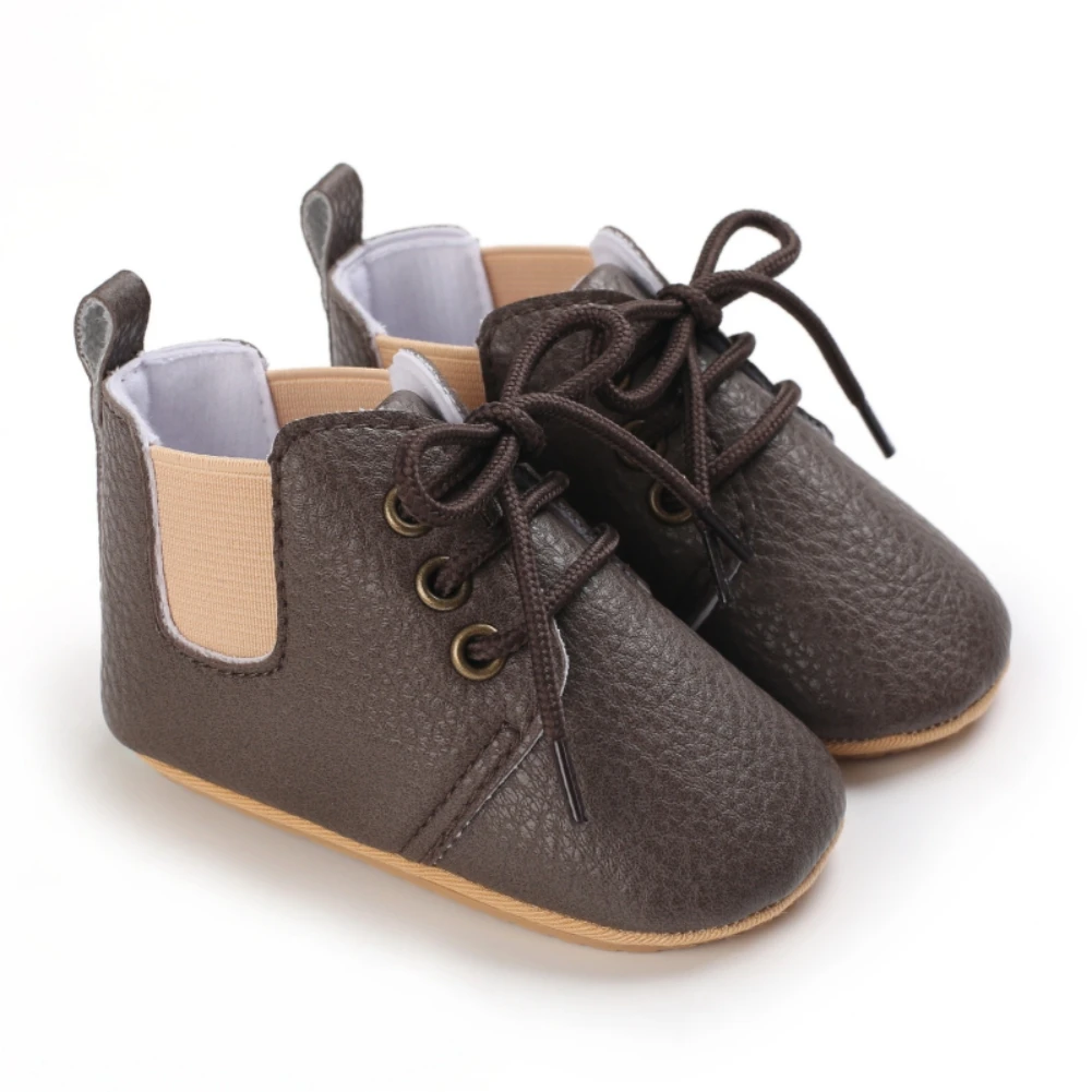

Infant Sneakers Baby Soft Non-Slip Sole High-Top Ankle PU Leather Shoes Lace-up Casual Crib Shoes 0-18M
