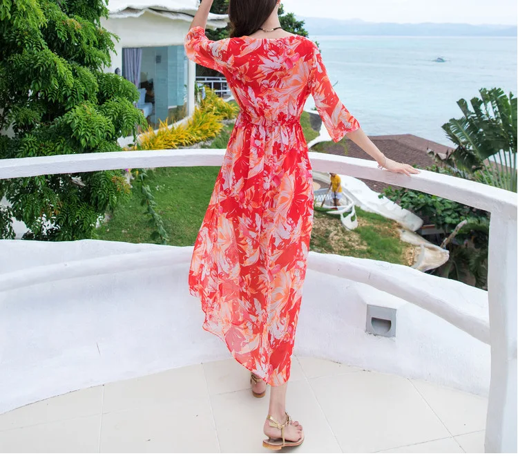 Женское летнее платье с цветочным принтом элегантное пляжное в богемном стиле