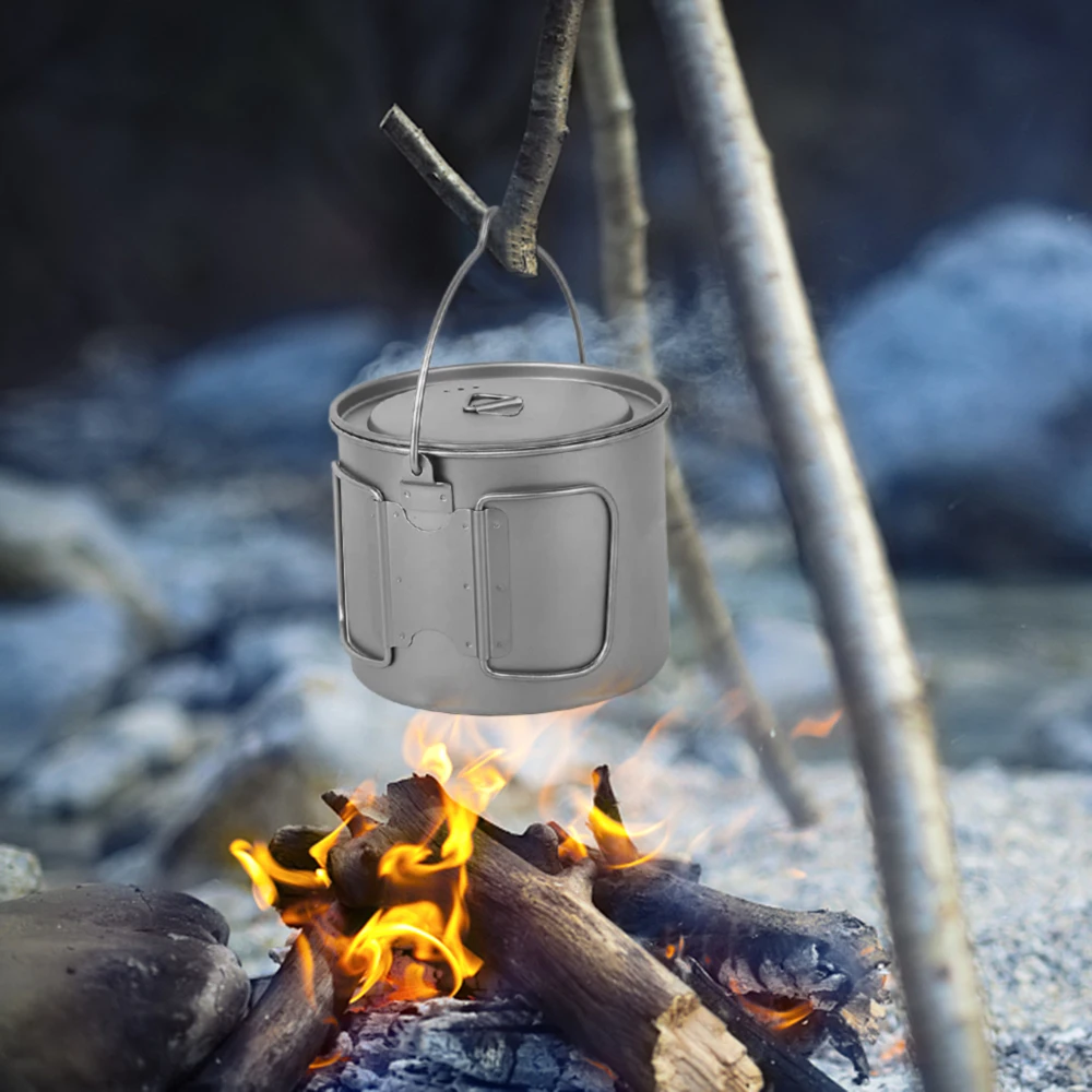 

Lixada Lightweight Titanium Pot Portable Hanging Pot Water Cup Mug with Lid Handle Outdoor Camping Hiking Backpacking 1100ml