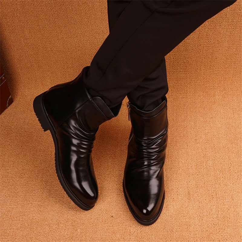 Демисезонные мужские классические ботинки челси черные модные дышащие кожаные