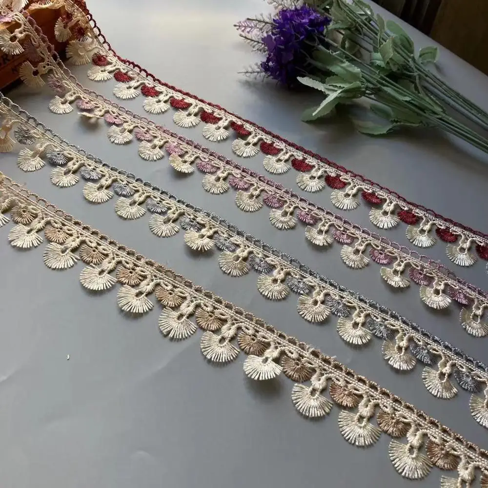 2 ярда Вышивка Красный Фиолетовый Синий Коричневый Цветочная кружевная Лента