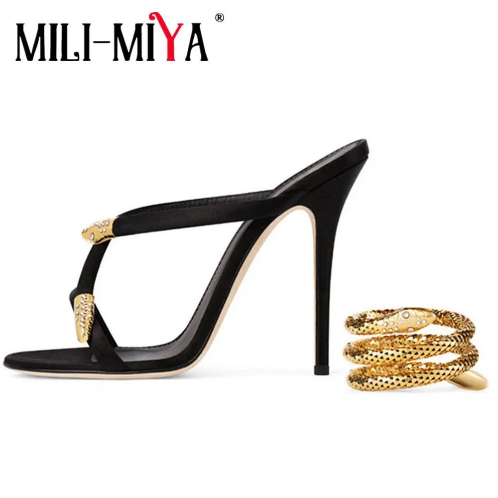 

MILI-MIYA New Arrival Gold Snake Ankle Strap Gladiator Sandals Sexy Open Toe High Heel Women Fashion Wedding Party Shoes